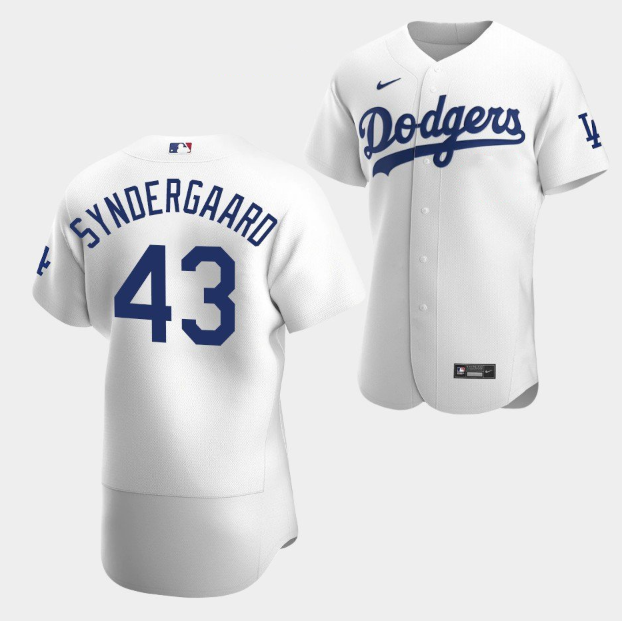 Men's White Los Angeles Dodgers #43 Noah Syndergaard Flex Base Stitched Baseball Jersey